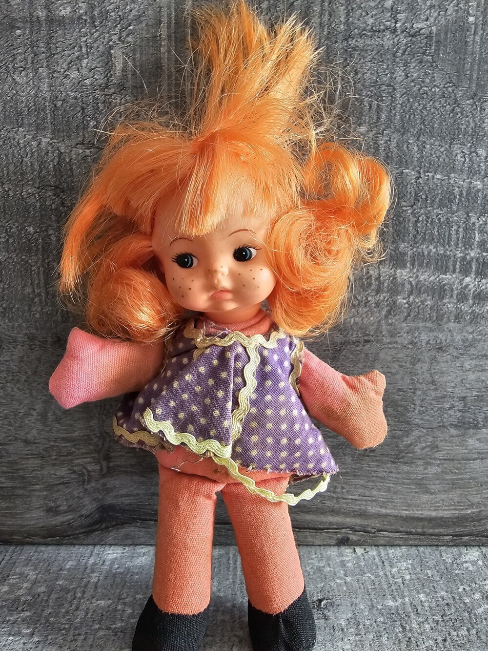 Vintage Uneeda Small Doll Redhead Freckles Cloth Body Hong Kong Plastic 1974 #17